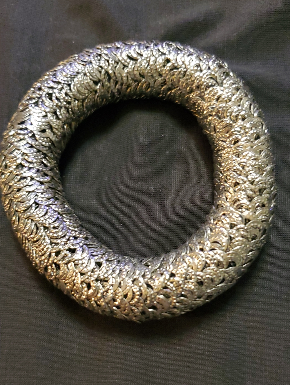 Metallic Silver Textured Bangle Bracelet - Women's Accessory